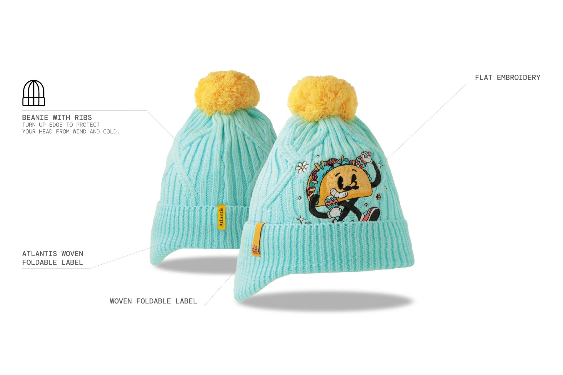 Barnmössa med uppvik, pompom och öronlappar 3114 bild 10