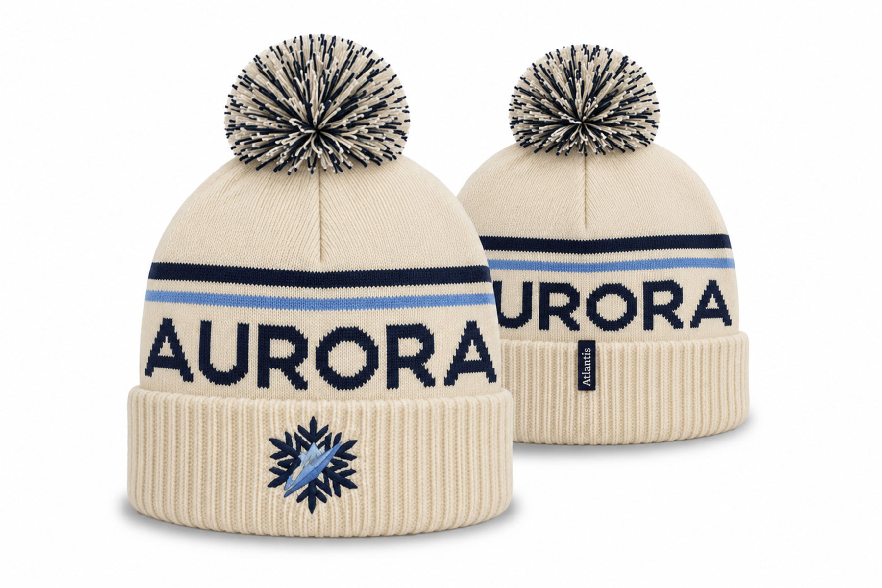 Mössa med pompom och patentstickat uppvik 3255